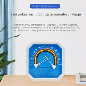 Zidni osmerokutni termometar-higrometar s ručnim pokazivačem, namijenjen za unutarnju upotrebu u kući, laboratoriju, skladištu i uzgoju
