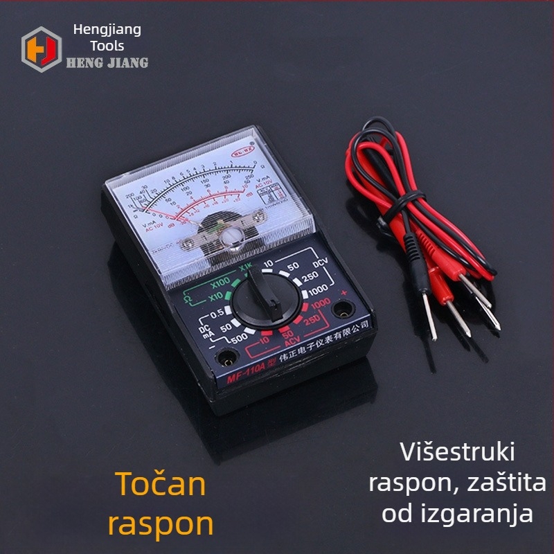 MF110 ručni analogni multitester – za kućnu uporabu, studente i profesionalce; visoka sigurnost; uključuje testne sonde