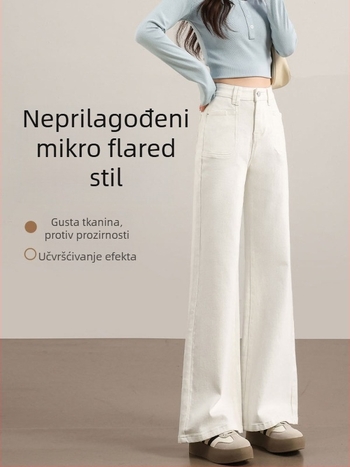 Traperice visokog struka, flared kroj, elastični denim s 70–80% pamuka i poliestera