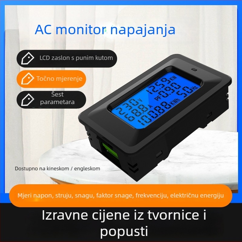 AC mjerač energije s LCD zaslonom, višenamjenski digitalni monitor snage; model P06s-20A/100A, 110–250V, 50/60Hz, max 100A, točnost I. razred