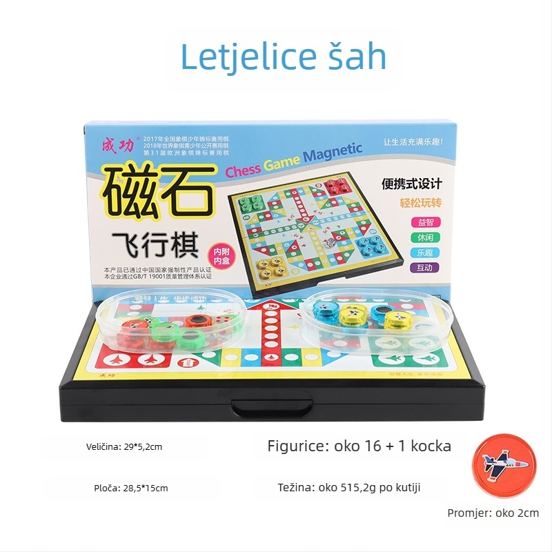 Magnetni višestruki skup igara za šah i društvene igre: šah, kineski šah, Go, dama i Gomoku; materijal PP; edukativno.