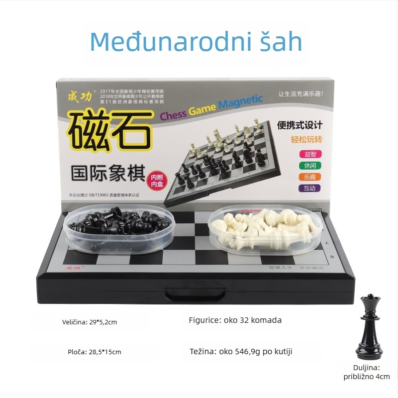 Magnetni višestruki skup igara za šah i društvene igre: šah, kineski šah, Go, dama i Gomoku; materijal PP; edukativno.