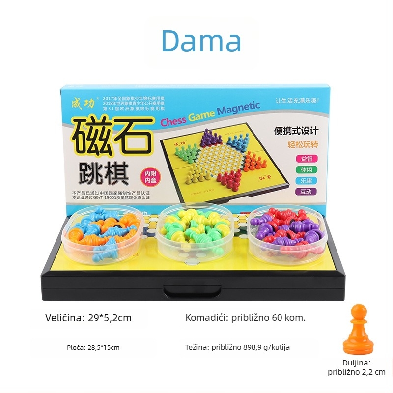 Magnetni višestruki skup igara za šah i društvene igre: šah, kineski šah, Go, dama i Gomoku; materijal PP; edukativno.