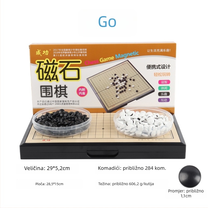 Magnetni višestruki skup igara za šah i društvene igre: šah, kineski šah, Go, dama i Gomoku; materijal PP; edukativno.