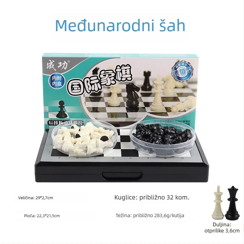 Magnetni višestruki skup igara za šah i društvene igre: šah, kineski šah, Go, dama i Gomoku; materijal PP; edukativno.