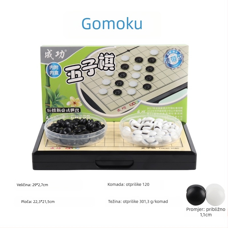 Magnetni višestruki skup igara za šah i društvene igre: šah, kineski šah, Go, dama i Gomoku; materijal PP; edukativno.
