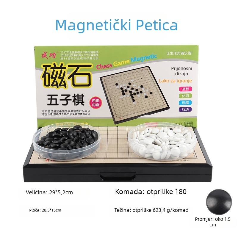 Magnetni višestruki skup igara za šah i društvene igre: šah, kineski šah, Go, dama i Gomoku; materijal PP; edukativno.