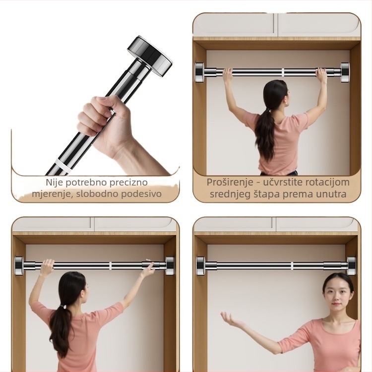 Teleskopska šipka za sušenje odjeće s podrškom bez bušenja, šipka za tuš zavjesu u kupaonici i na balkonu — moderni minimalistički stil, uzorak 69850, materijal: Drugo, marka: Drugo