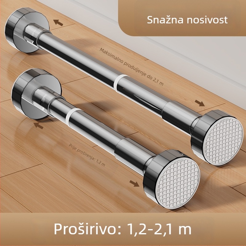 Teleskopska šipka za sušenje odjeće s podrškom bez bušenja, šipka za tuš zavjesu u kupaonici i na balkonu — moderni minimalistički stil, uzorak 69850, materijal: Drugo, marka: Drugo