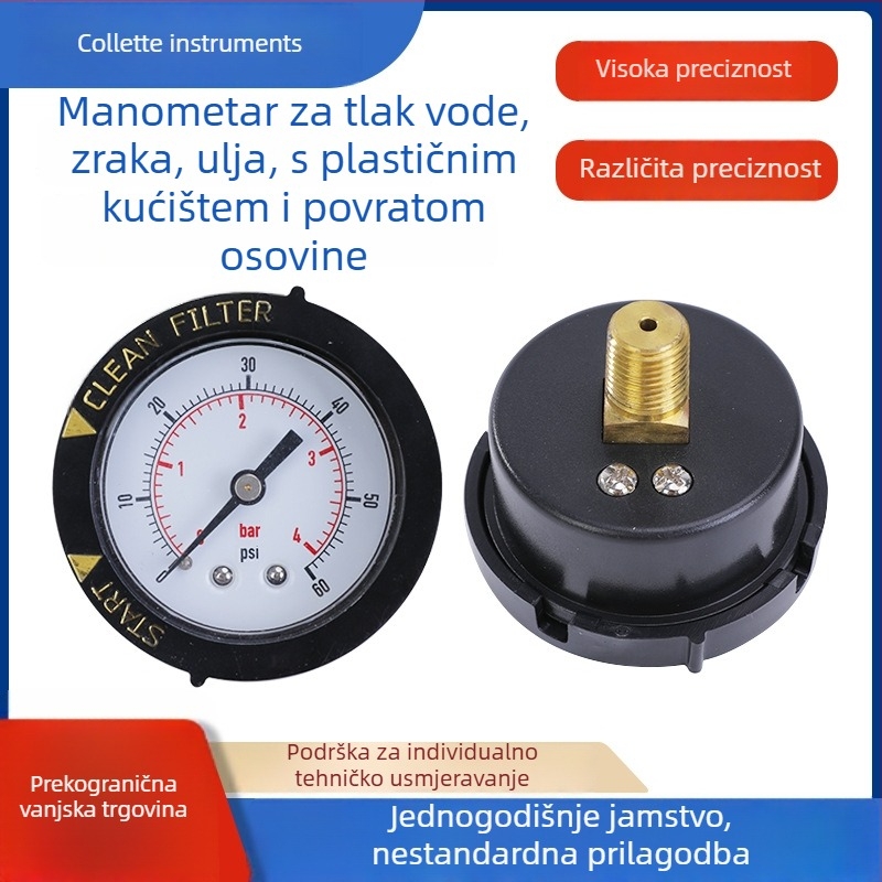 Precizan manometar 0-60 psi s plastičnim kućištem, navoj 1/4 NPT BSP, promjera 40 mm, M10x1 priključak, za ventil filtracije bazena i spa