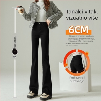 Džinsice s flisom, visoki pojas, šire nogavice bootcut, debeli za zimu 2025