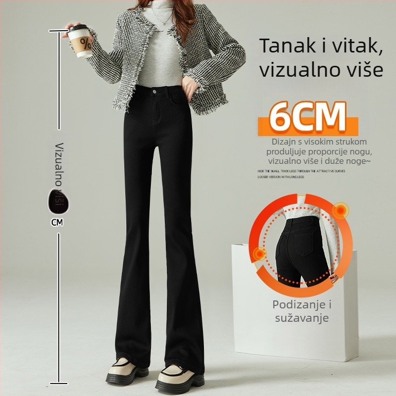 Džinsice s flisom, visoki pojas, šire nogavice bootcut, debeli za zimu 2025