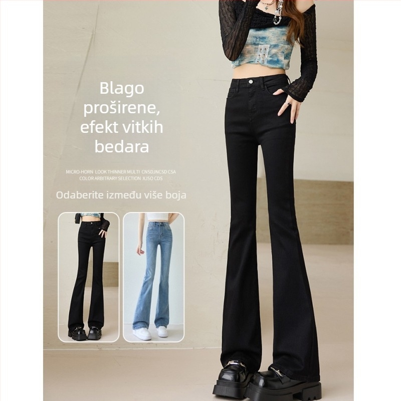 Džinsice s flisom, visoki pojas, šire nogavice bootcut, debeli za zimu 2025