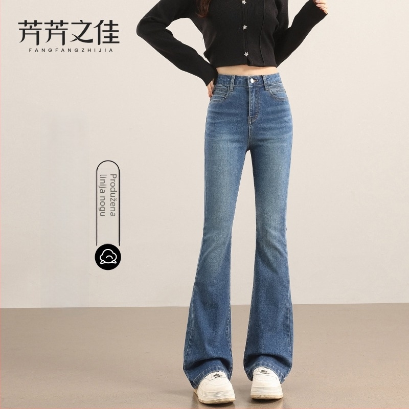 Džinsice s flisom, visoki pojas, šire nogavice bootcut, debeli za zimu 2025