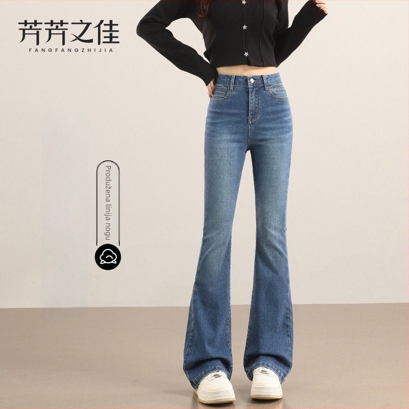 Džinsice s flisom, visoki pojas, šire nogavice bootcut, debeli za zimu 2025