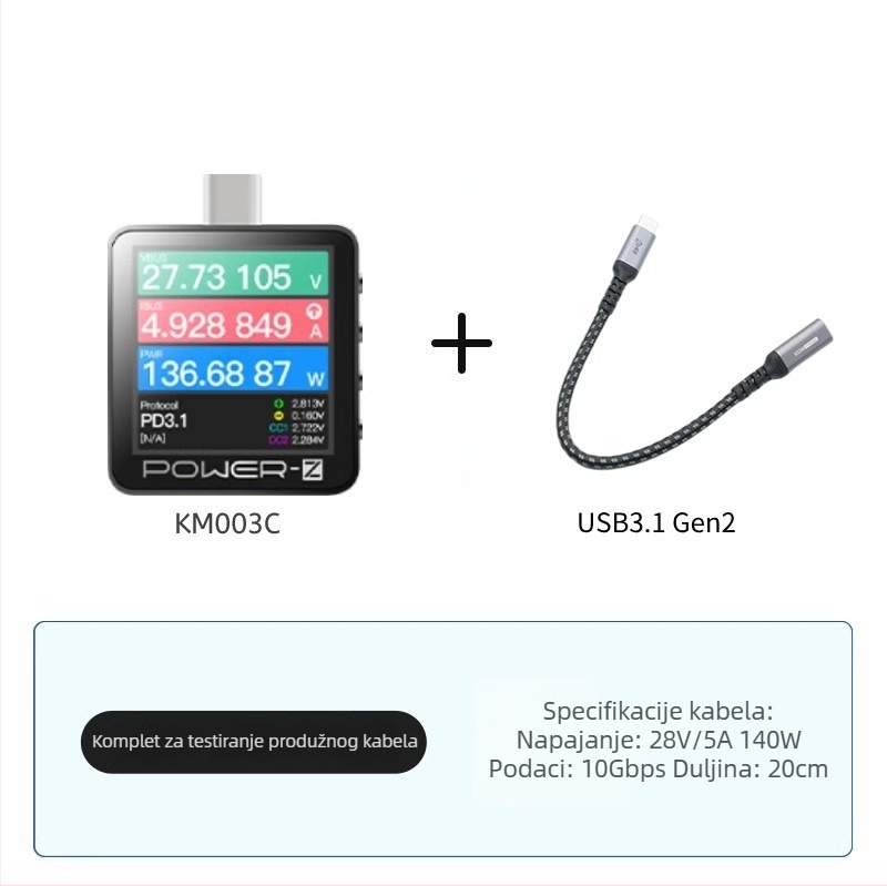 POWER-Z KM003C USB tester protokola brzog punjenja – 240W, detekcija PD3.1 višestrukih protokola