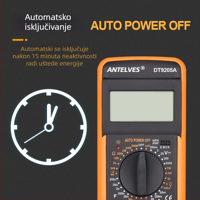 9205A Digitalni multimetar s zaštitom od opeklina, visoka preciznost, za elektrikare i kućnu upotrebu, automatsko isključivanje