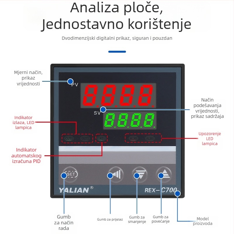Rexc700 termostat s digitalnim zaslonom, inteligentni temperaturni kontroler, potpuno automatsko PID upravljanje, podesivi PID