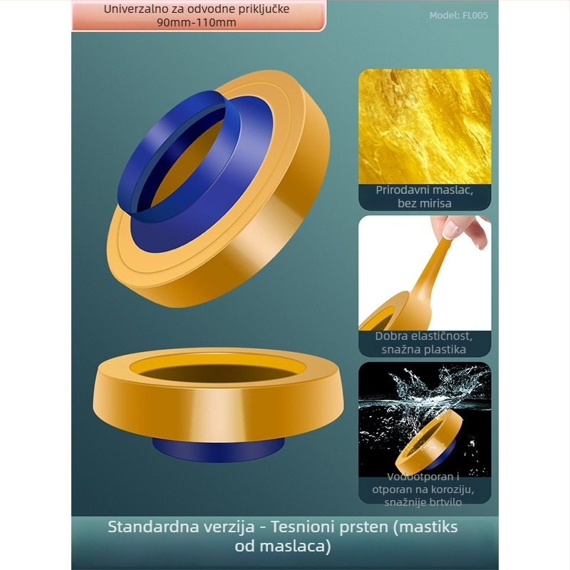 Zaptivni prsten za WC flanšu; protiv mirisa i propuštanja; debeli ljepljivi prsten; materijal: nano ljepilo/gum masa; stil: moderna jednostavnost.