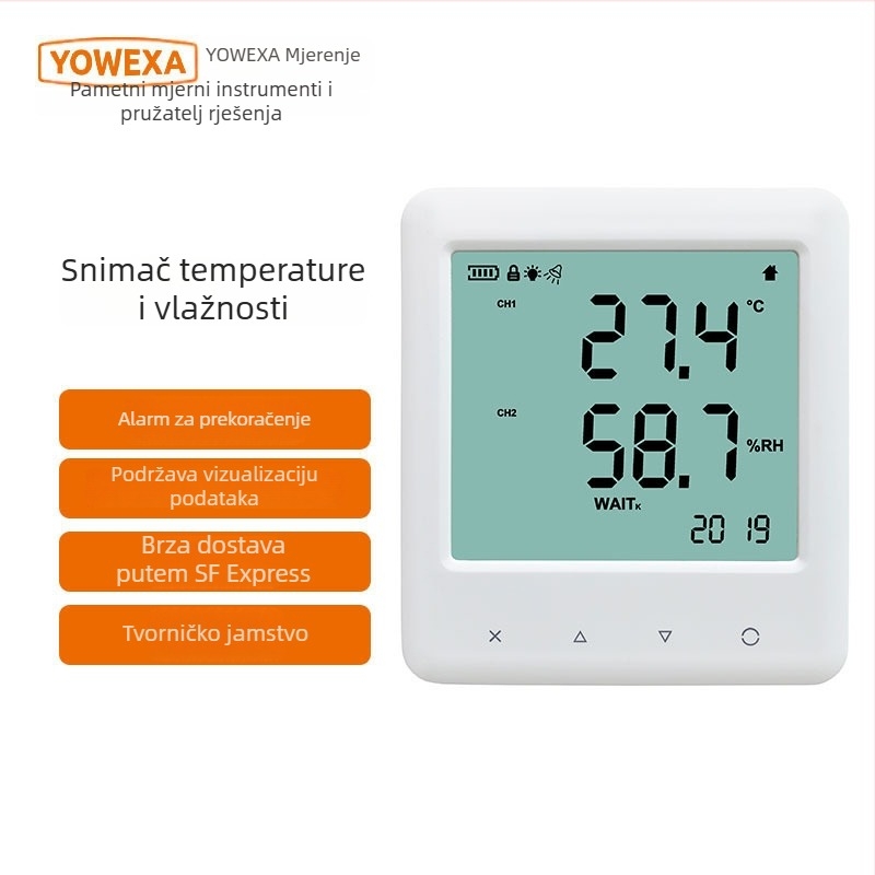 Termohigrometar Yem-20/20L s velikim digitalnim zaslonom za precizno unutarnje praćenje okoliša, uključujući mjerenje temperature i vlage; radi na 3 AAA baterije; pogodan za trgovačke centre, bolnice, restorane, škole i domove.