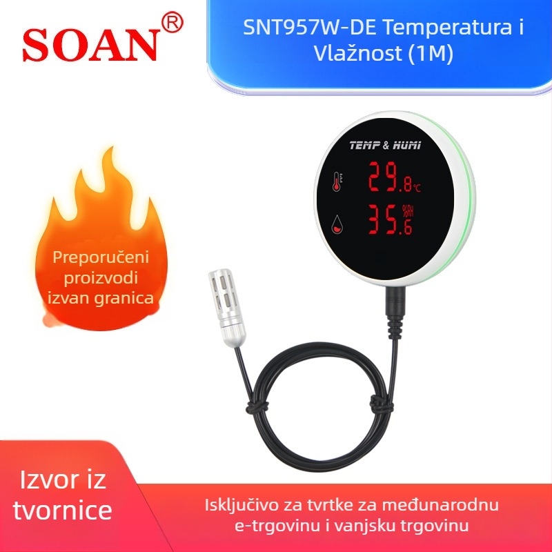 Soan/Sanan Wi-Fi alarm za temperaturu i vlagu s zapisom, zidni kontroler s APP obavijestima