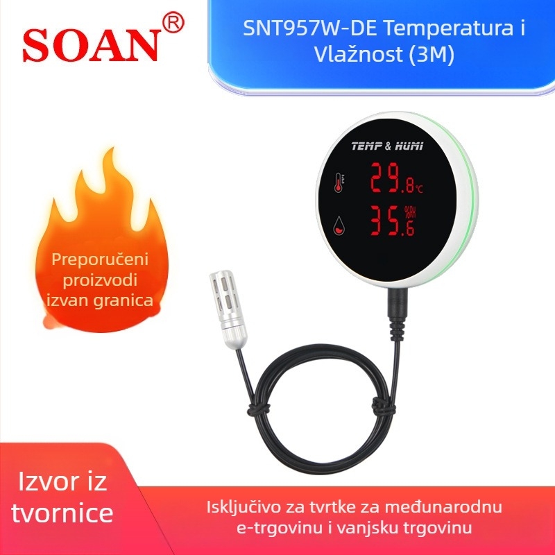 Soan/Sanan Wi-Fi alarm za temperaturu i vlagu s zapisom, zidni kontroler s APP obavijestima