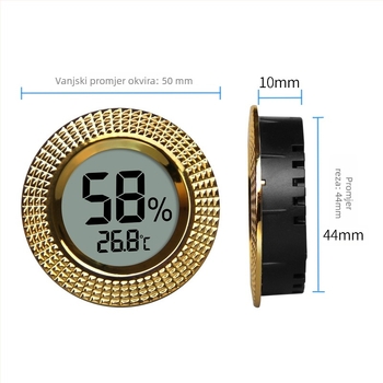 Ugrađeni termometar i higrometar s digitalnim zaslonom, metalna ploča za humidor cigara (CR2032 baterija)