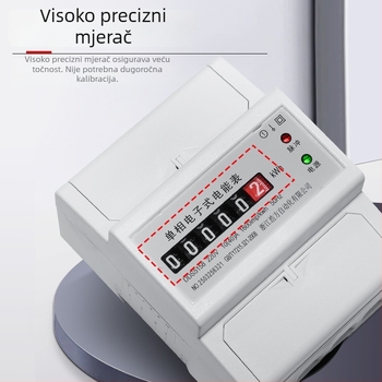 Jednofazni mjerni uređaj (4P) na DIN šinu, s poklopcem za zaštitu od prašine, za kućnu upotrebu