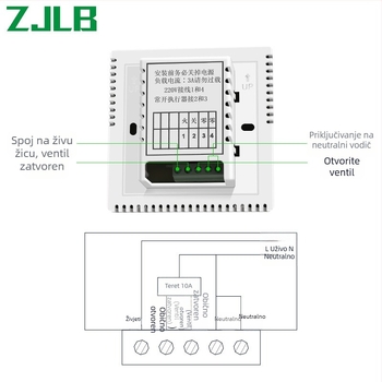 Termostatsko upravljanje podnim grijanjem s digitalnim zaslonom, inteligentni regulator temperature, tip 86; raspon temperature 5–35 °C, točnost mjerenja 2 °C, instalacija: napajanje, radno napajanje 220 V