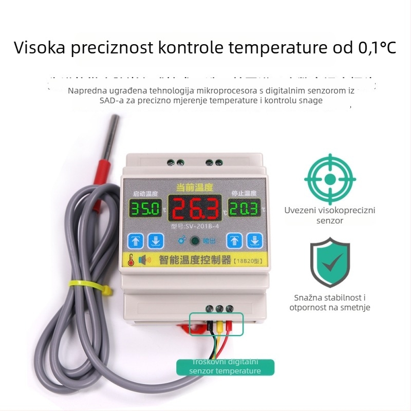 Inteligentni temperaturni kontroler s nazivnim kapacitetom 4000W, precizan prekidač za kontrolu temperature, montiran na tračnicu, podesiva temperatura