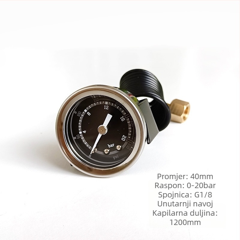 Precizan manometar za aparat za kavu s kapilarnim cijevima; Priključak: kapilarna cijev; Raspon mjerenja: 0-2.5 bar; Točnost: 2.5; Temperatura okoline: 0-150 °C