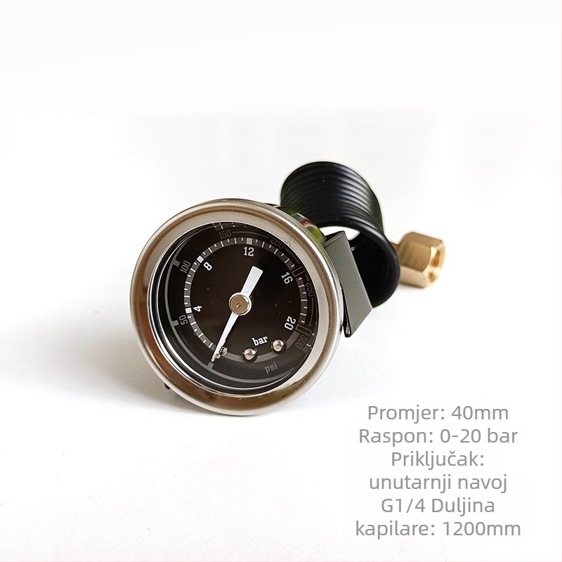 Precizan manometar za aparat za kavu s kapilarnim cijevima; Priključak: kapilarna cijev; Raspon mjerenja: 0-2.5 bar; Točnost: 2.5; Temperatura okoline: 0-150 °C