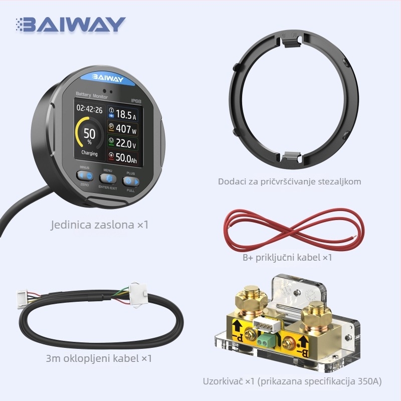 TR24 vodootporni coulombometar s kolornim zaslonom, LiFePO4 baterija monitor, raspon 8–80V 0–999Ah