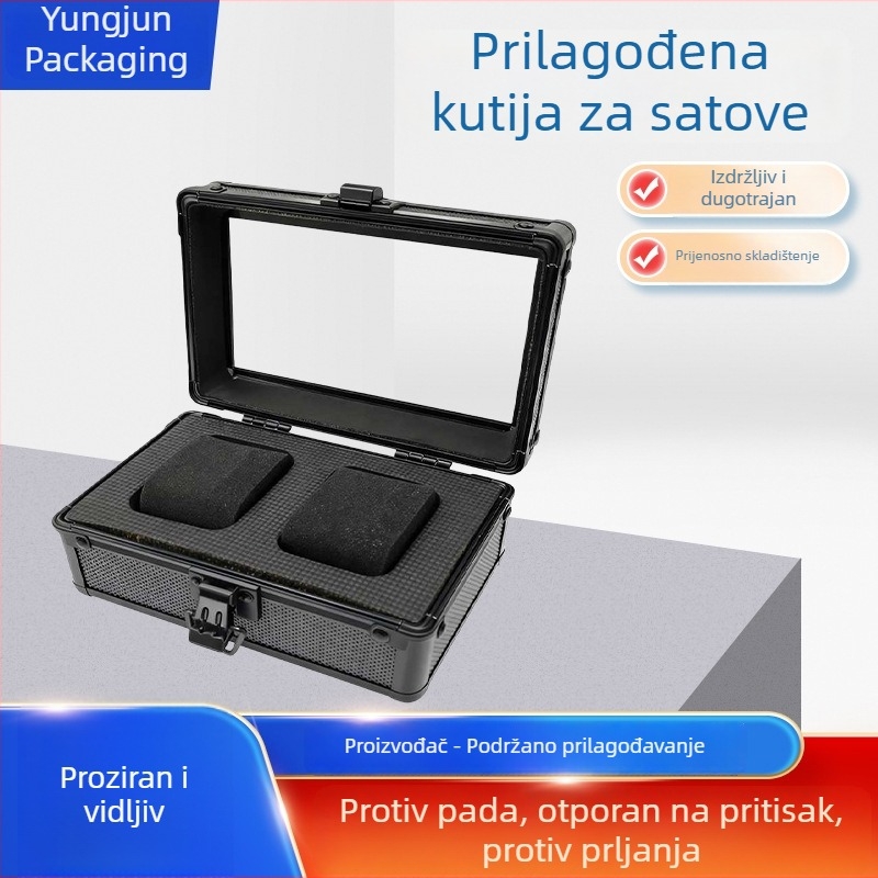 Kutija za satove od aluminijske legure, prijenosna stolna kutija s dvije pretince