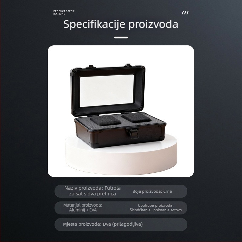 Kutija za satove od aluminijske legure, prijenosna stolna kutija s dvije pretince