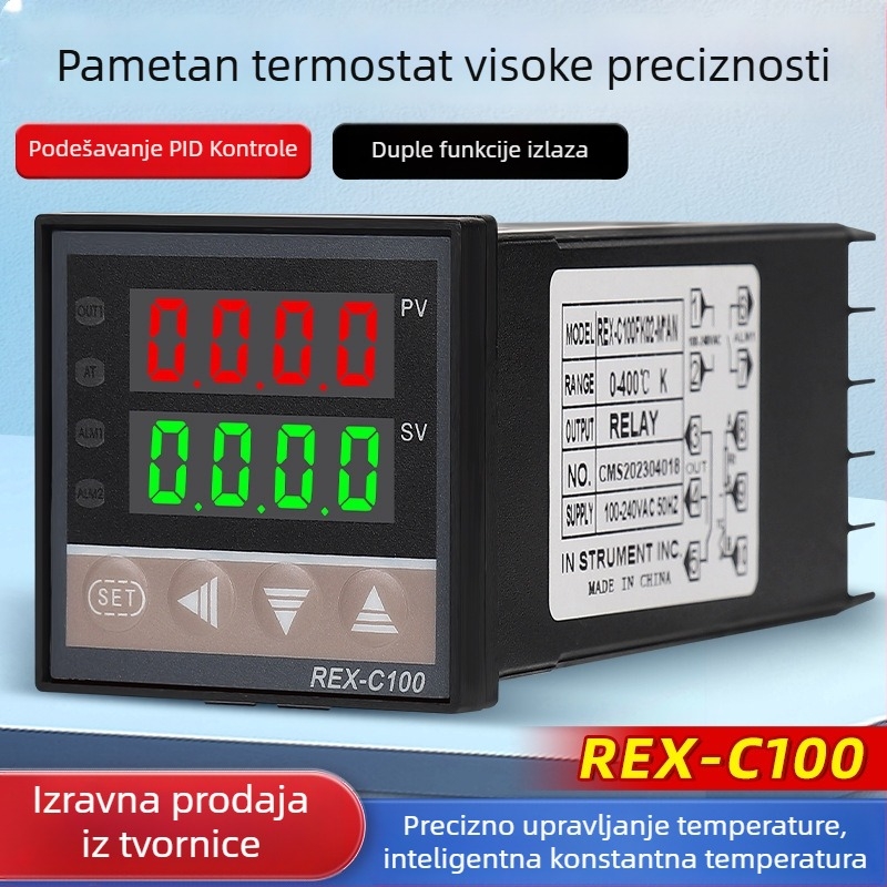 PID regulator temperature s digitalnim zaslonom, modeli Rex-C100/Rex-C400, OMPURON, 220V, panelna montaža, za grijanu cijev
