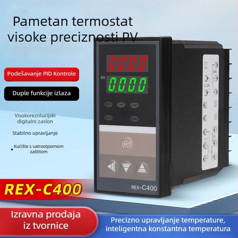 PID regulator temperature s digitalnim zaslonom, modeli Rex-C100/Rex-C400, OMPURON, 220V, panelna montaža, za grijanu cijev