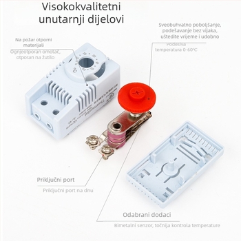Ventilatorni termostat za ormariće – unutarnja kontrola temperature za šasiju i ormariće; zidna montaža; Napon: 24–250 V; Marka: Huyue Electric