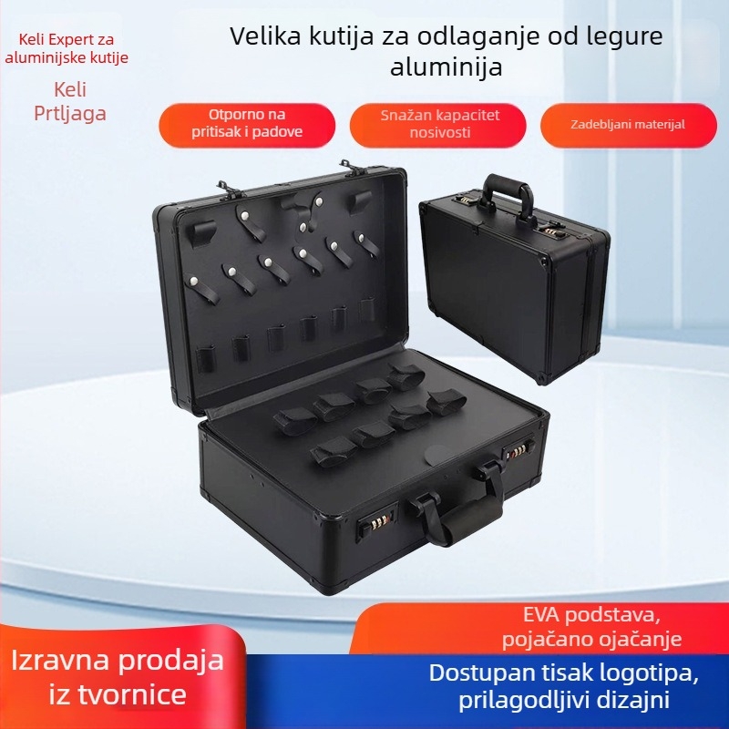 Aluminijska kutija za alate za manikiru, frizuru i trepavice, s prijenosnom kozmetičkom kutijom i prostorom za pohranu