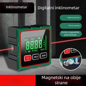 Inklinometar sa snažnom magnetskom osnovom, visokom preciznošću, mjerenje kuta 360°, laserski digitalni prikaz (Model: Inclinometer)