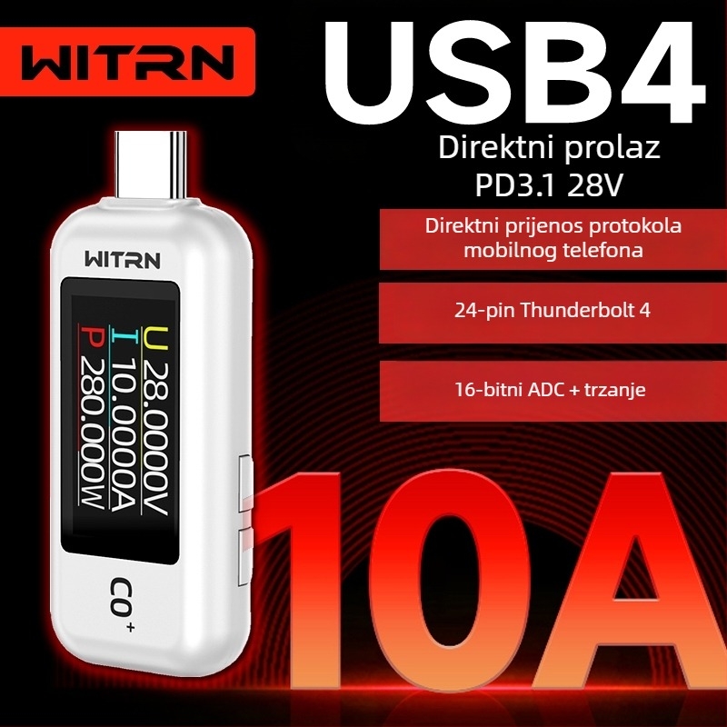 C0Q+ USB Type-C passthrough tester – Detekcija PD 3.1, mjerač napona i struje USB, brzo punjenje C2, 48V