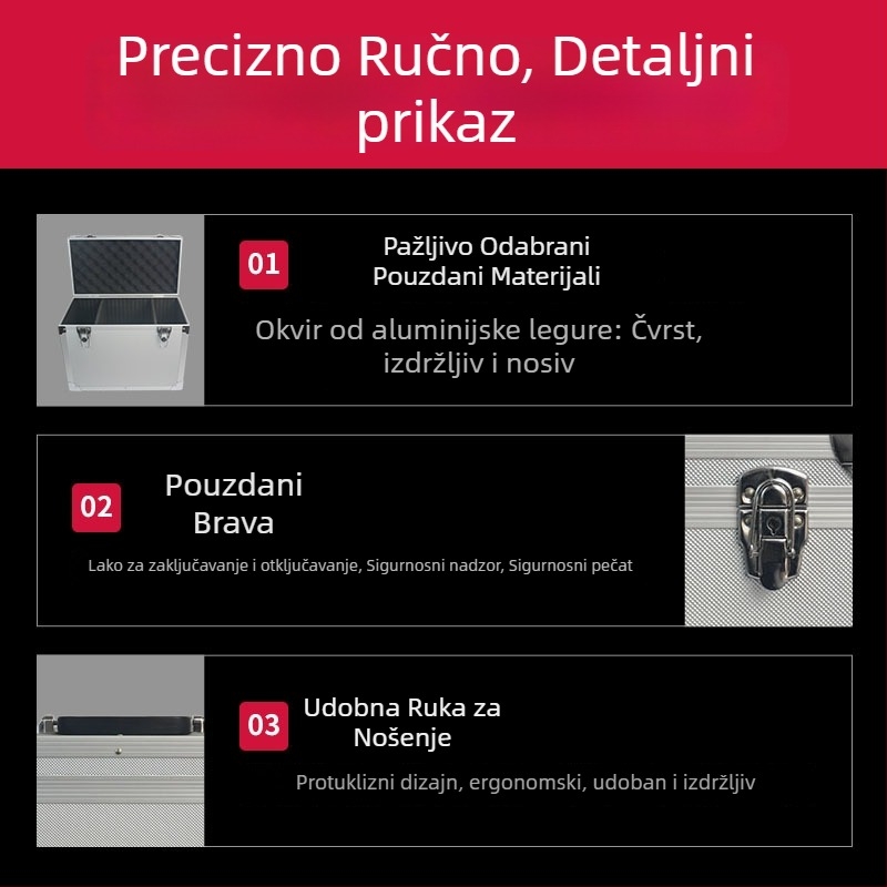 Kovčeg od aluminija velike kapacitete, višenamjenski prenosni kovčeg s protivkrađnim zaključavanjem i zatvorenim spremištem