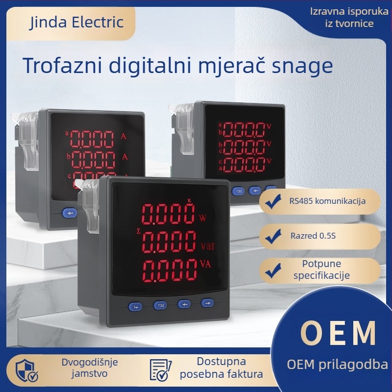 Trofazni digitalni mjerač snage s LCD zaslonom, mjerenje napona i struje, RS-485 komunikacija