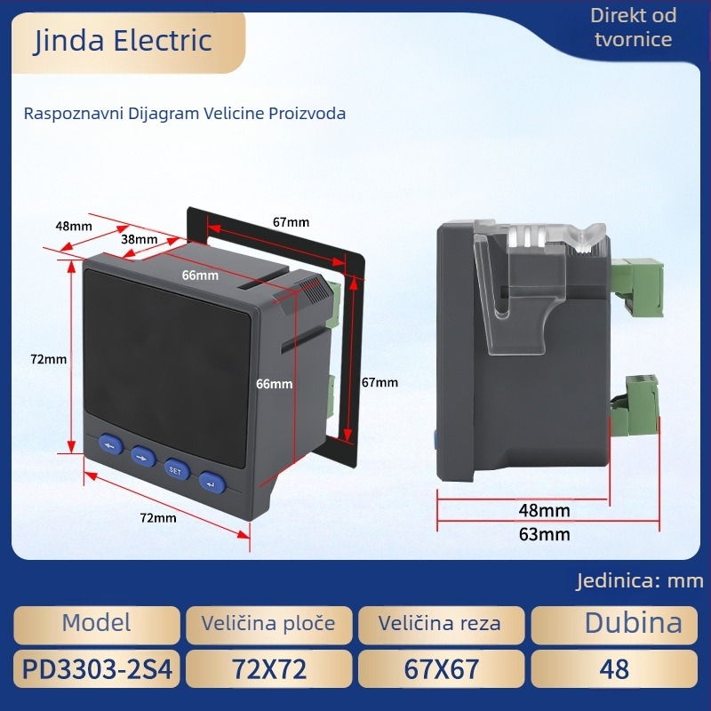 Trofazni digitalni mjerač snage s LCD zaslonom, mjerenje napona i struje, RS-485 komunikacija