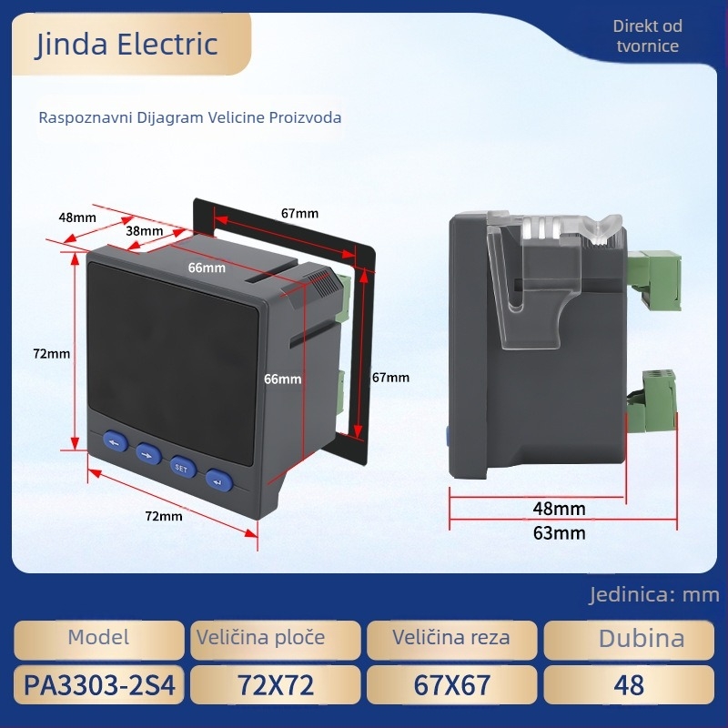 Trofazni digitalni mjerač snage s LCD zaslonom, mjerenje napona i struje, RS-485 komunikacija