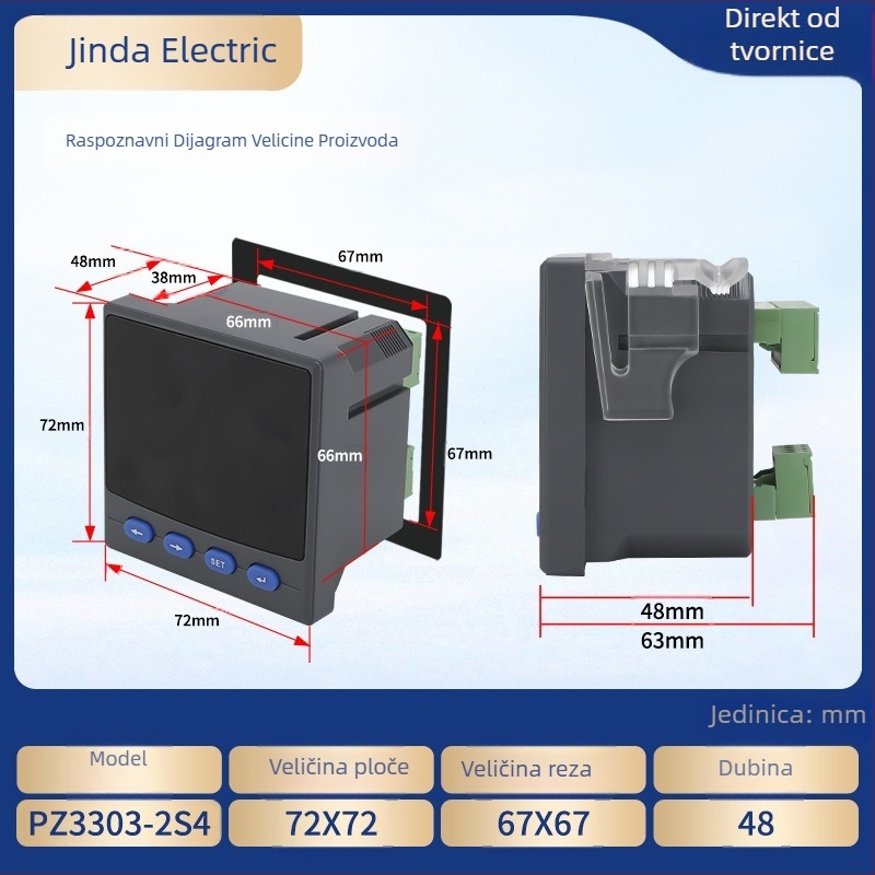 Trofazni digitalni mjerač snage s LCD zaslonom, mjerenje napona i struje, RS-485 komunikacija