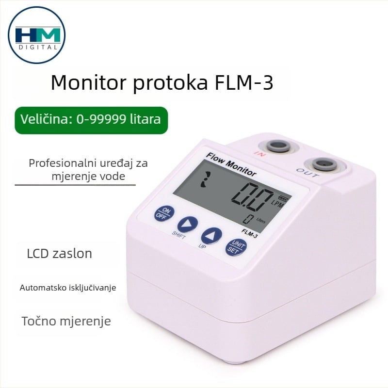 Trickle prijenosni digitalni mjerni uređaj za protok vode s automatskim alarmom — raspon mjerenja 0–99999 L / 0–99999 galona