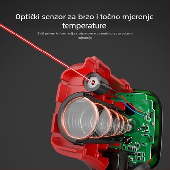 Ručni infracrveni termometar, nekontaktni s laserskim usmjeravanjem, napajanje s dvije AAA baterije, odziv 500 ms, za industrijsku upotrebu