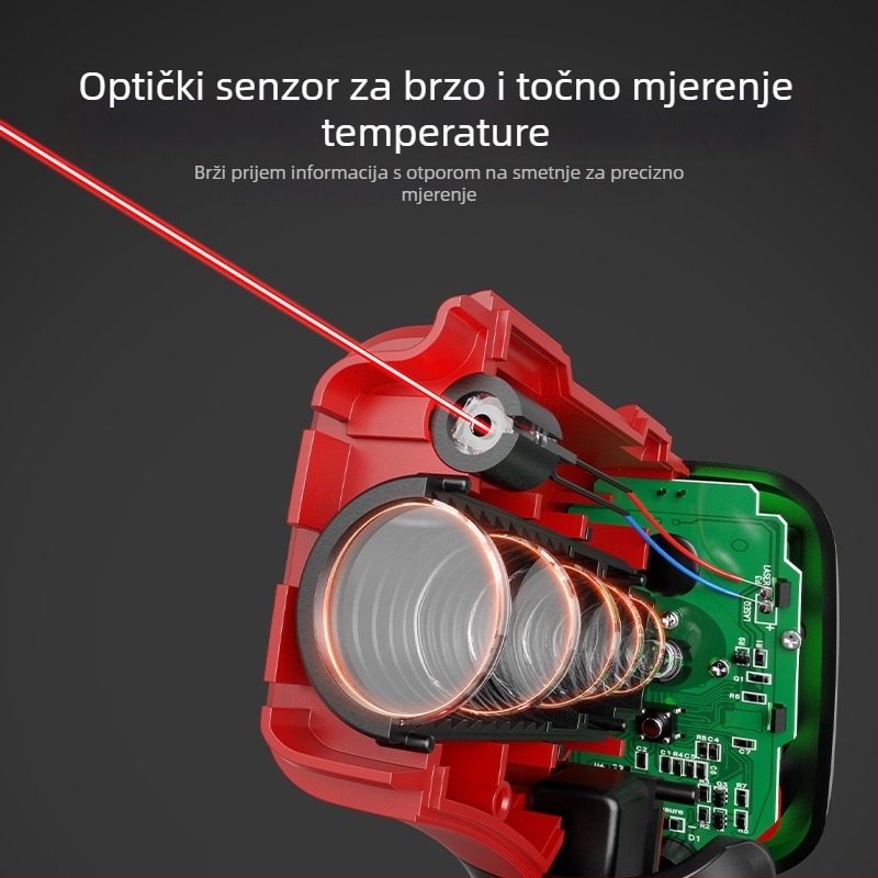 Ručni infracrveni termometar, nekontaktni s laserskim usmjeravanjem, napajanje s dvije AAA baterije, odziv 500 ms, za industrijsku upotrebu