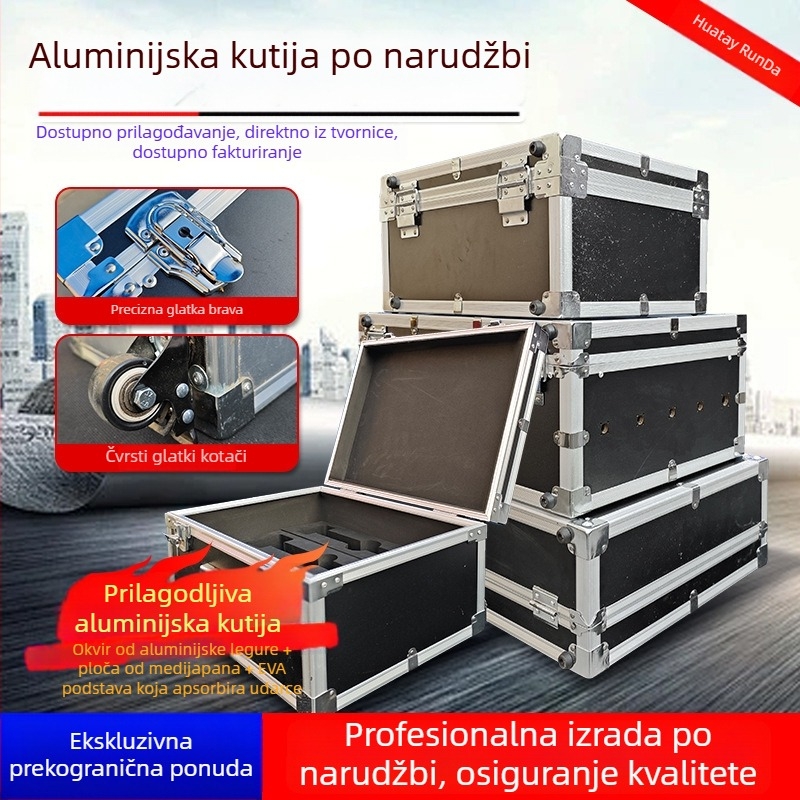 Kutija od aluminijske legure za precizne instrumente i opremu, EVA materijal, crna otporna na udarce kutija za pohranu, višefunkcionalna